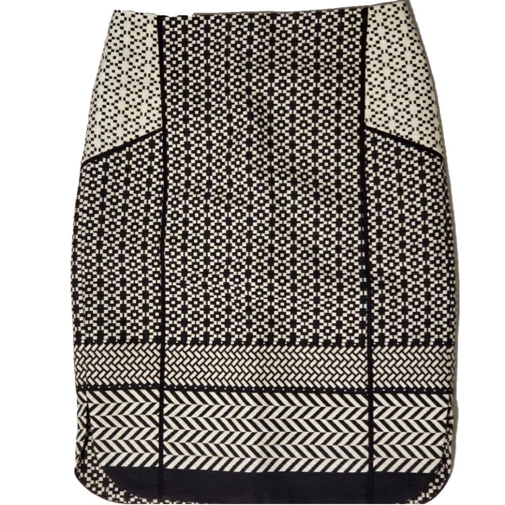 J Crew Black Cream Mixed Print Skirt, Size 2